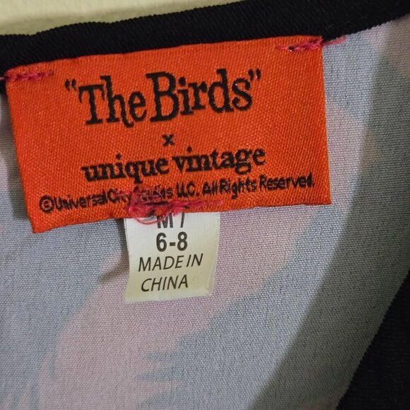 Unique Vintage X The Birds Estelle Swing Dress Red Black Bird Print Retro Size M - Picture 6 of 7